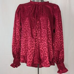 Jon & Anna Cheetah Jungle Extra Large XL Red Women's Long Sleeve Blouse